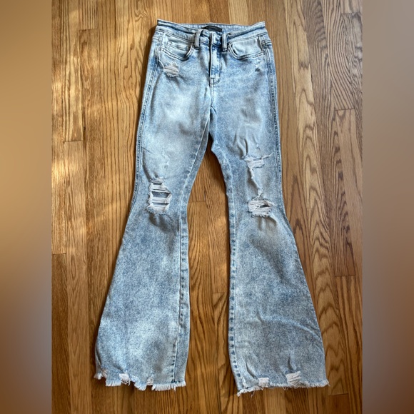 Flying Monkey Light Blue Distressed Flare Jeans - Picture 1 of 10